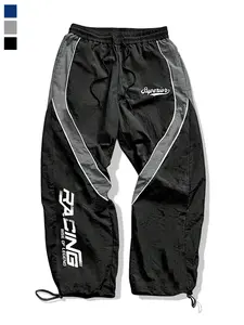 Men's decorative letter print sports pants men's black fabric sports pants with patchwork design featuring letter patterns and pockets, perfect for a casual or active lifestyle.Men's Sports Hoodie Pants Set Gym Clothing Men Black Sport Suit Workout