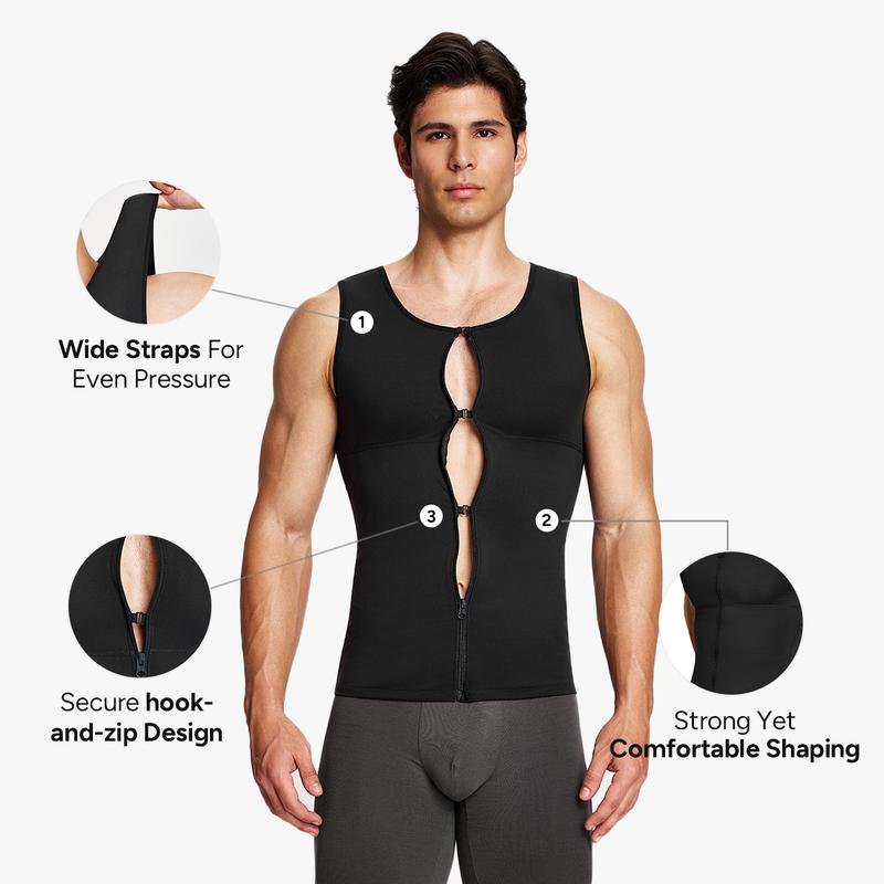 Nebility Men’s Compression Tank Top with Zipper – Strong Chest & Back Support, Smooths Chest and Belly, X-Shape Back Design for Better Posture, Breathable Stretch Fabric for Daily Wear, Workouts and Formal Outfits Shapewear