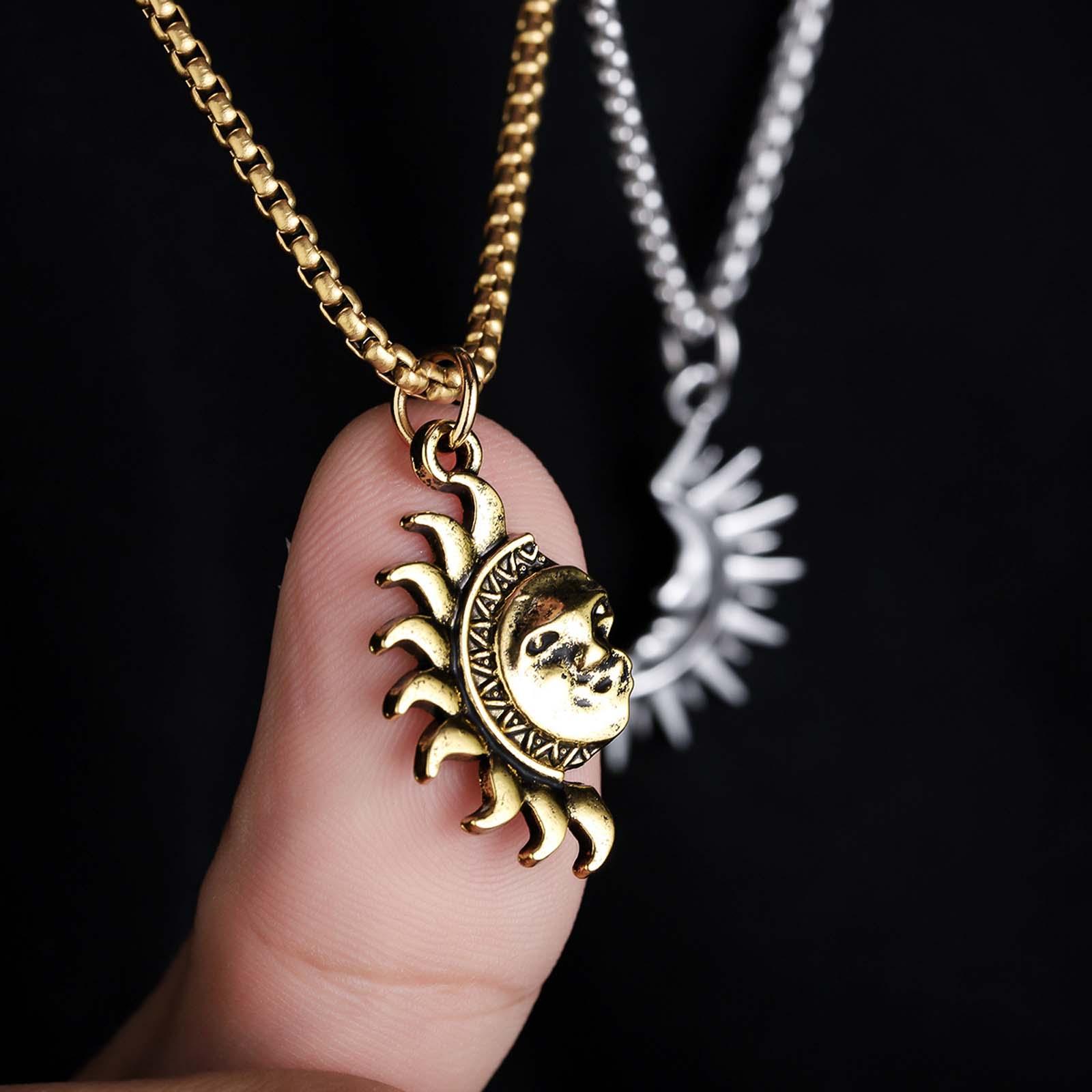 KISSFOO Sun and Moon Asymmetrical Couple Necklace Set Anniversary Accessories Gift for Him and Her