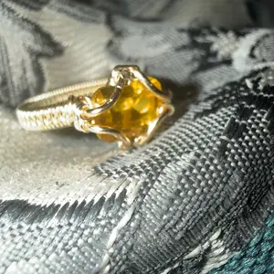 Yellow Star CZ Handmade Wire Wrapped Ring in Gold Wire - Unique Jewelry for Women