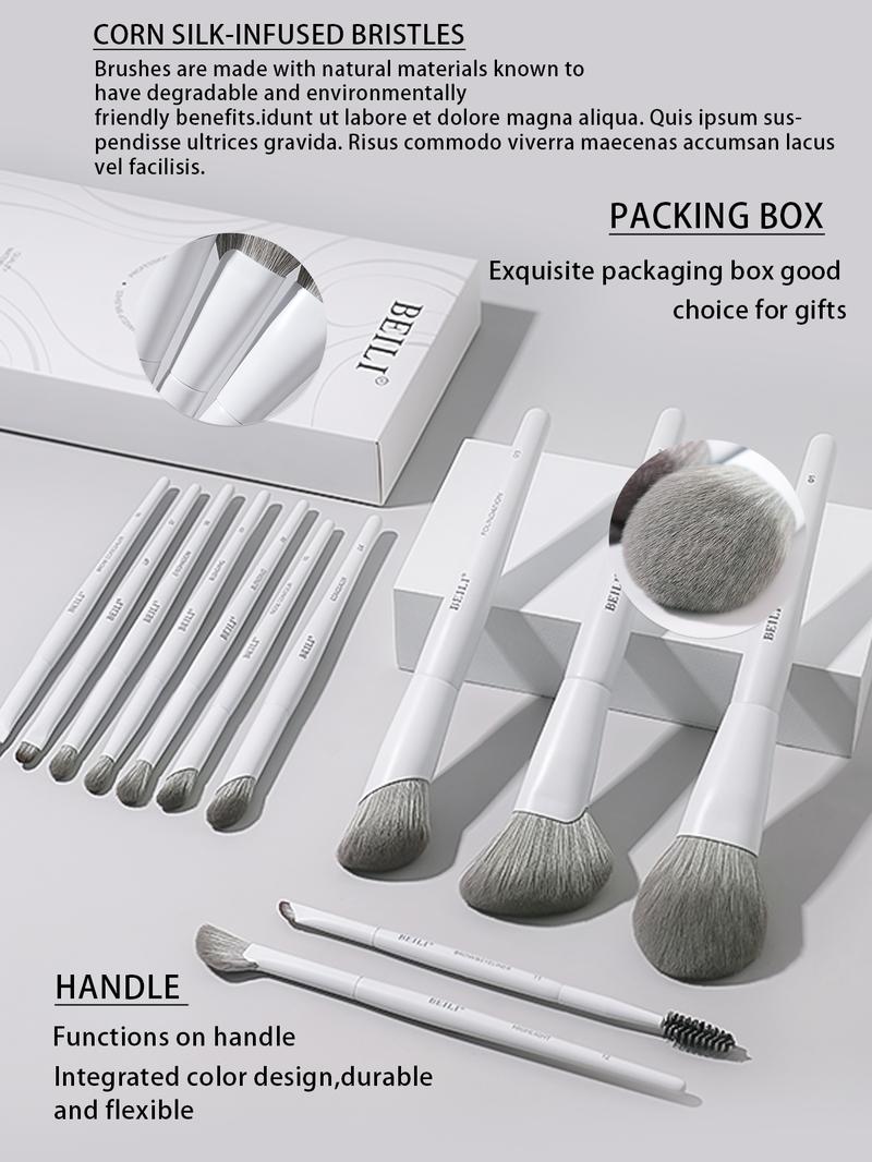BEILI 12-Piece Ultimate Makeup Brush Set Ultra-Soft Bamboo Charcoal Silk Vegan Bristles Strong Absorption Natural Antibacterial Properties Perfect for Foundation Powder Blush Eyeshadow & More Stylish Pink or White, New Year's Eve Makeup