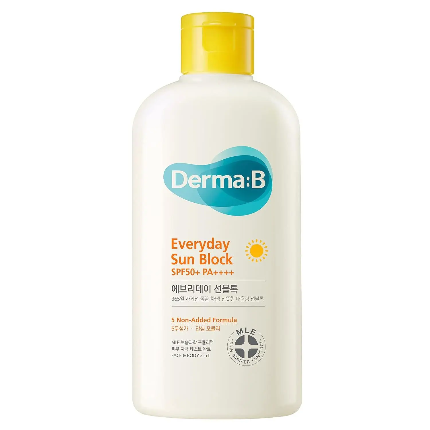 Derma B Everyday Sun Block Large Size Sunscreen SPF50+ PA++++ 6.71 Fl Oz, 200ml Fast-Absorbing Lightweight SPF Moisturizer, Facial Body Non-Sticky for Dewy Skin, Korean Protection Lotion | Korean Face Sunscreen