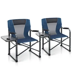 Director Chair with Side Table, Heavy Duty Portable Chair with Cup Holder and Cooler Bag, Steel Folding Chair for Adults, Capacity 350 lbs Travel Accessories[live]