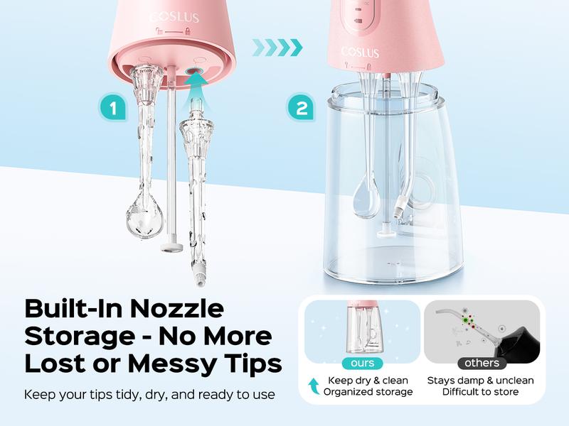 COSLUS Rechargeable Travel Irrigation Cleaner,Water Flosser Teeth Pick:,Portable Cordless Oral Irigator 300ML,IPX7,Electric Flossing Machine for Teeth Cleaning18 Pressure Settings,clean Plaque, Tartar & Gum,Water Cleanser for Daily Use