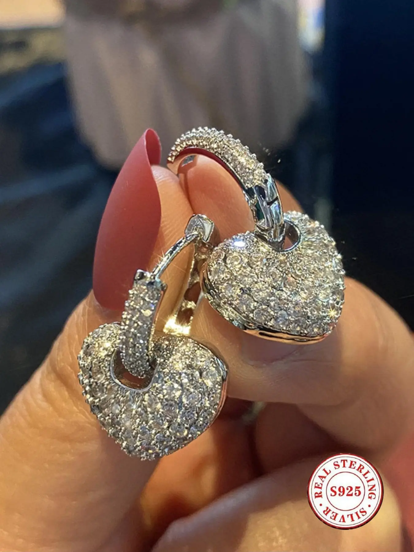 S925 Sterling Silver Heart Shaped Earrings for Women - Sparkling CZ Paved Statement Huggie Earrings Hypoallergenic Valentine Gift Zircon Earrings Unique Earrings Earrings Jewelry