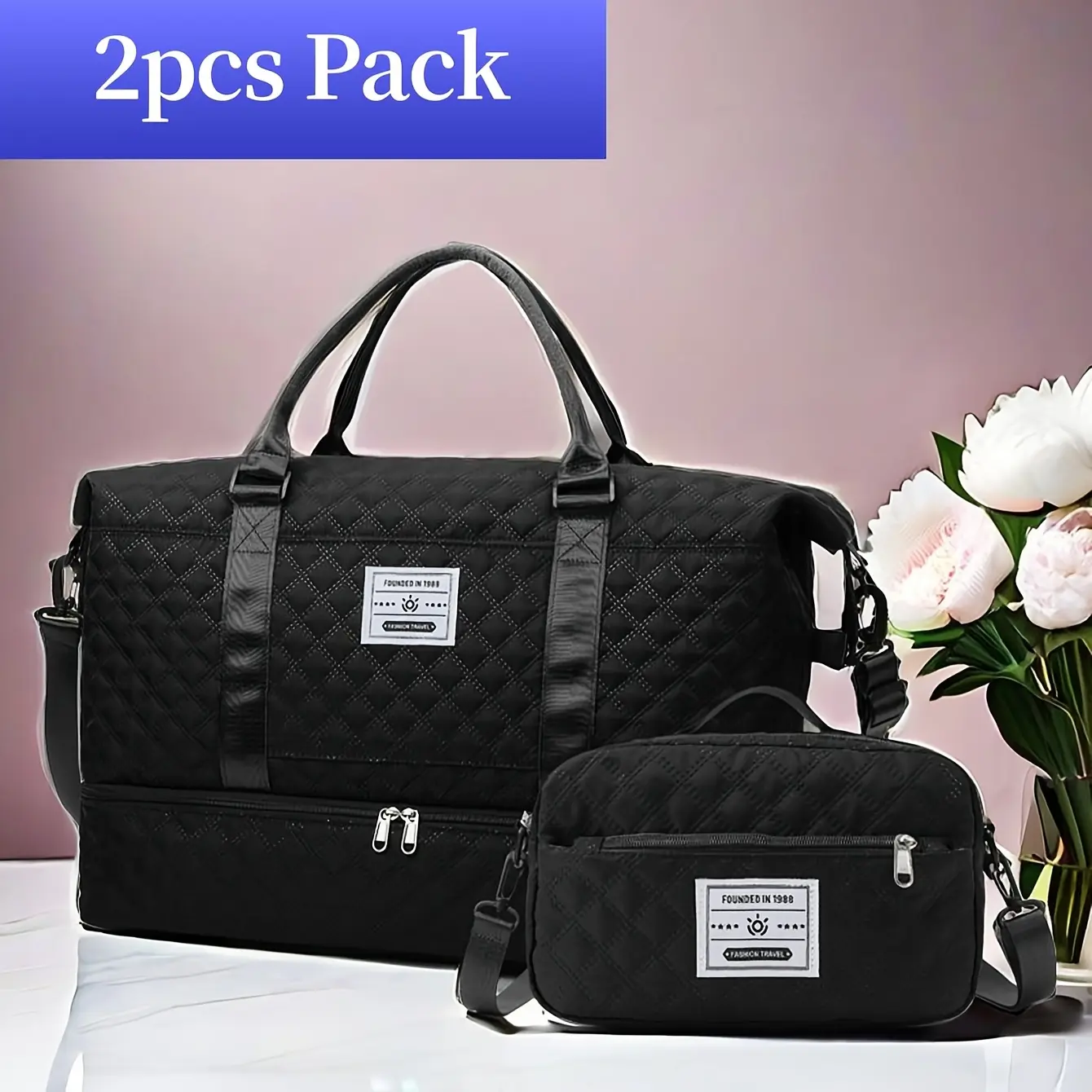 Travel Bag Set, Women's Weekend Bag with Shoulder Strap, Overnight Bag with Shoe Compartment, Yoga Gym Bag with Wet Pocket and Shoe Pocket, Pre and Postpartum Hospital Bag, Business Bag Set