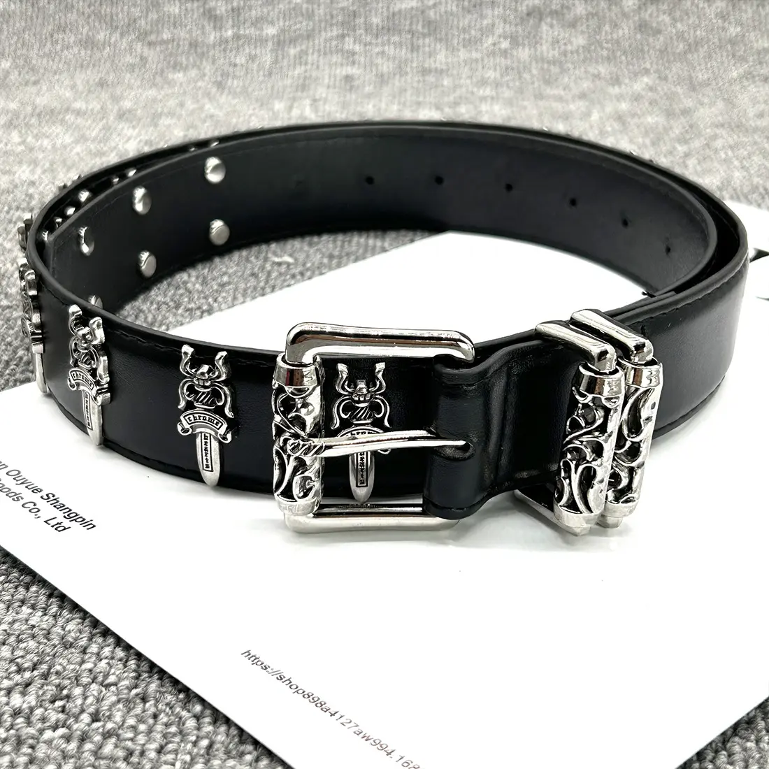 Vintage Black Cross Buckle Belt, High Quality PU Leather Strap for Men & Women, Unisex Gothic Waist Belt with Multi Color Accents