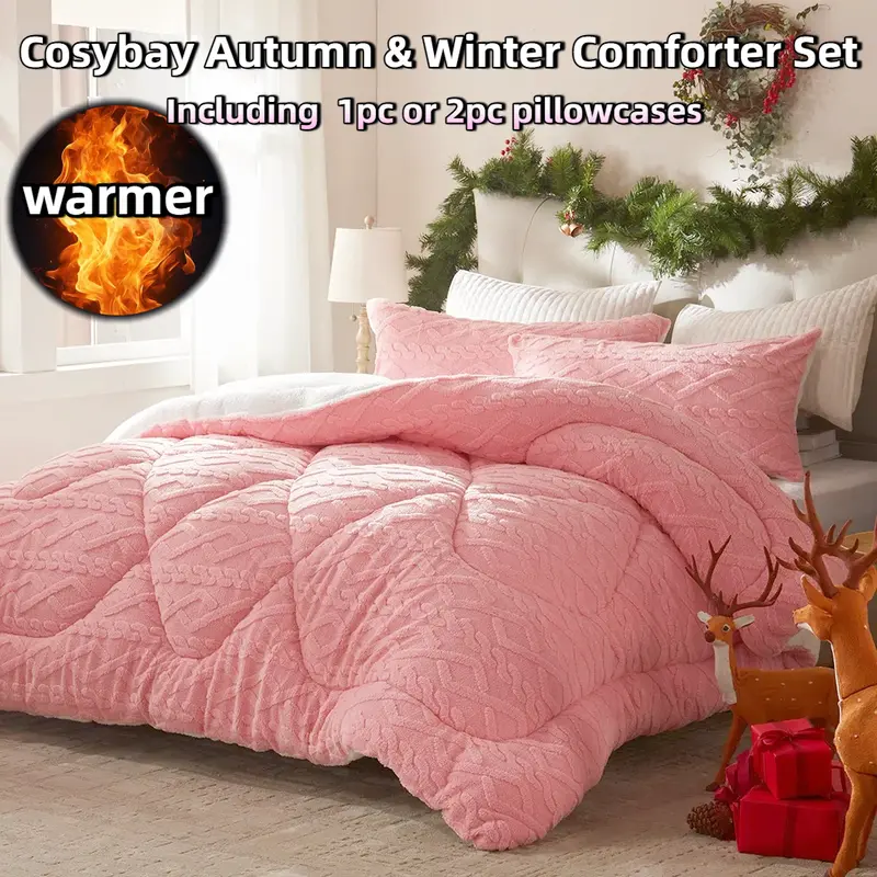 Cosybay Halloween Plush Sherpa comforter set Queen size(Twin size:2pcs),Heavyweight holiday bedding set,Cozy thick Snowflake comforter for Christmas,Luxurious 450g Milk Velvet reversible blanket with Pillowcases, Machine Washable, Bedroom Accessories