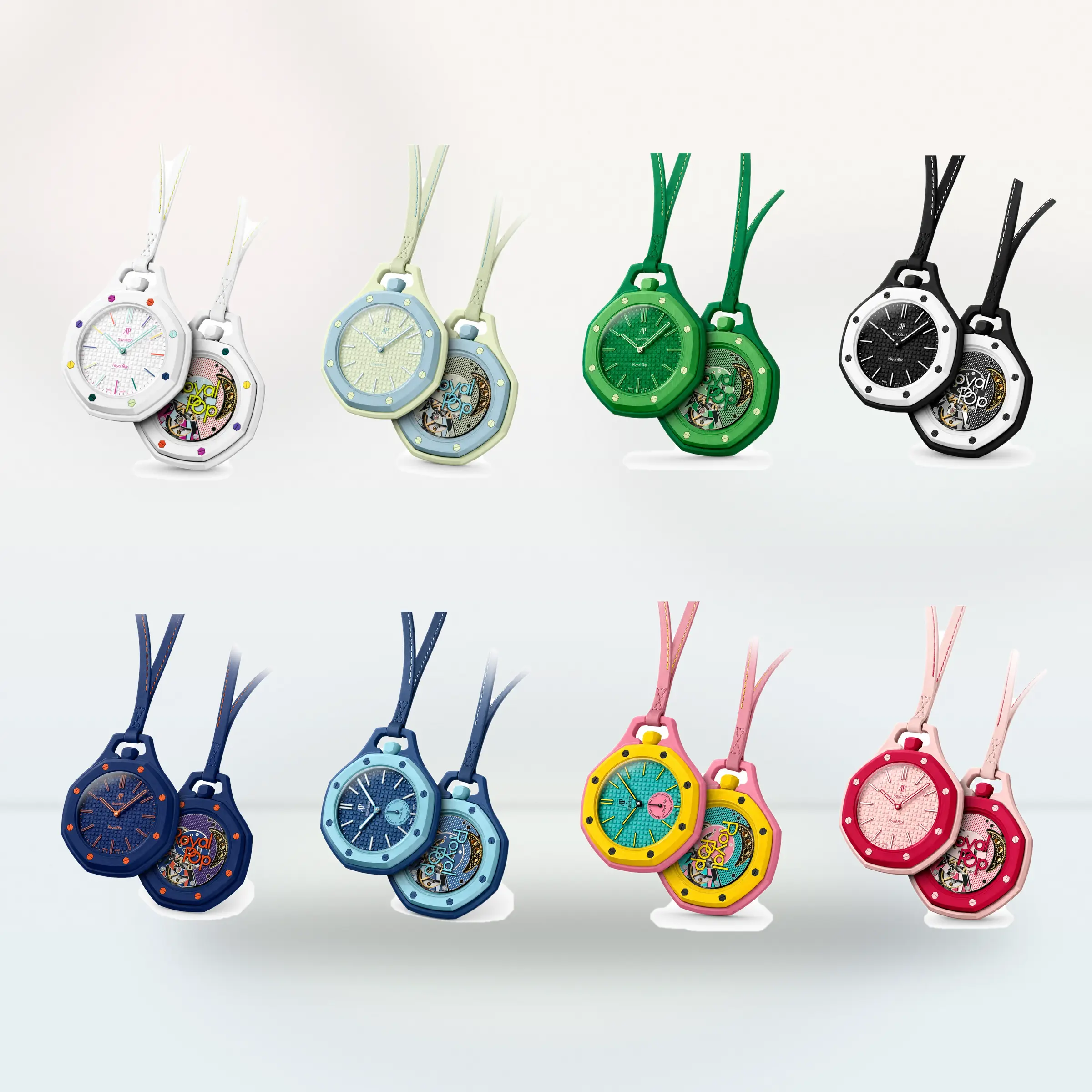Octagonal Pendant Watch, Colorful Hanging Pocket Watch with Textured Dial and Strap, Fashion Bag Charm Watch Gift