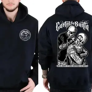 Cartel De Santa Chicano Hoodie – Gangster Tattoo Graphic Pullover, Lowrider Streetwear Sweatshirt, Mexican Rap Urban Clothing, CDS Logo Front Print, Unisex Hip Hop Street Fashion, Made In USA