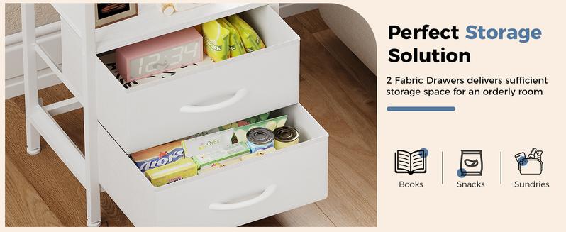 Nightstand with Charging Station and 2 Fabric Drawer, Bedside Table Furniture with USB Ports and Outlets Nightstand with Charging Station and 2 Fabric Drawer, Bedside Table Furniture with USB Ports and Outlets