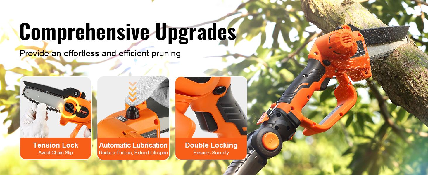 VEVOR 2-in-1 Mini Chainsaw, TikTokShopBlackFriday, 20V 4Ah Battery Pole Chainsaw, 5" Cutting Capacity 8 ft Reach Pole Saw for Branch Cutting & Tree Trimming VEVOR 2-in-1 Mini Chainsaw, TikTokShopBlackFriday, 20V 4Ah Battery Pole Chainsaw, 5" Cutting Capacity 8 ft Reach Pole Saw for Branch Cutting & Tree Trimming