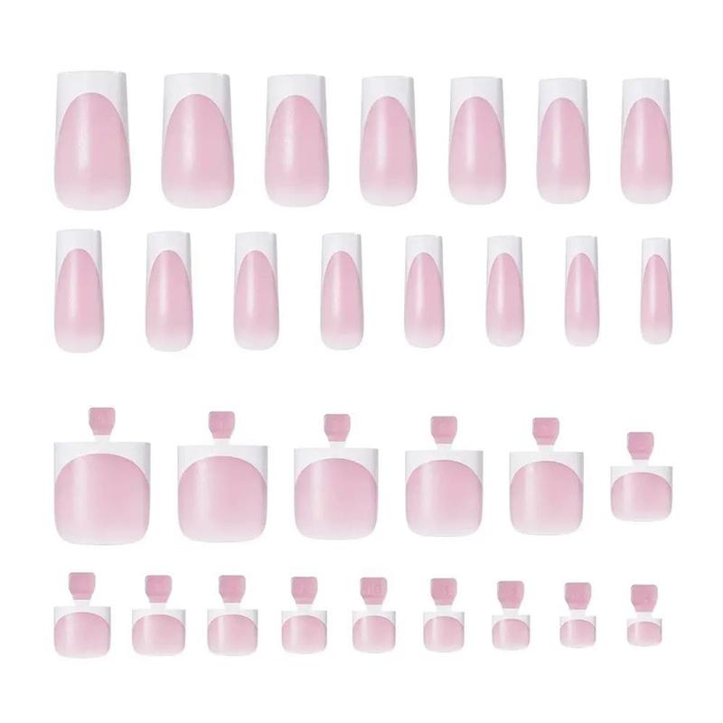 60Pcs White French Tip Press on Nails & Press on Toenails Set, Square Press on Nails Medium Fake Nails French False Toenails Full Cover Stick on Nails for Women Manicure Kit