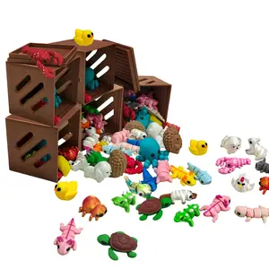 Greatwall 24pcs 3D Print Finger Small Animal Toys Set Mini Animals Figures Flexible Fidget Toy for Home Office Executive Desk Christmas Decoration Tiny Animals Figurines Exquisite Cute Pet Ornaments in Cube Box buying mini toys