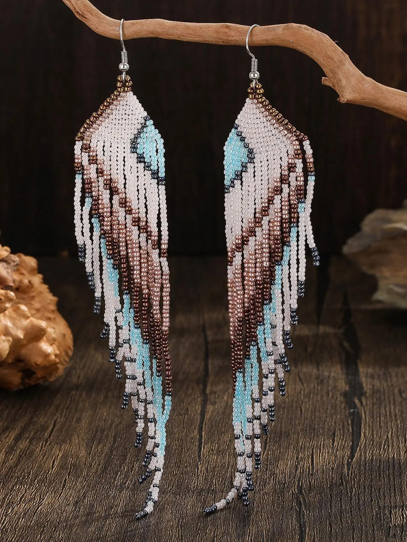 Boho Style Ethnic Pattern Beaded Tassel Dangle Earrings, Bohemian Earrings, Fashion Jewelry for Party, Daily Clothing Decor, Trendy All-match & Exquisite Jewelry for Birthday Gift, Jewelry Gifts, Dangly Earrings, Dangling Earrings