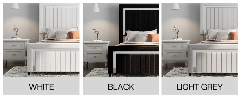 VanAcc Upholstered Platform LED Bed Frame with 4 Storage Drawer, Adjustable Headboard with Vertical Channel, No Box Spring Needed/Christmas Gift