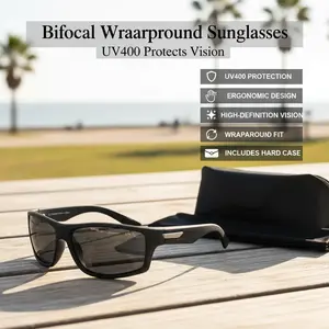 missfive Bifocal Wraparound Sport Sunglasses: UV400 Protection w/ Hard Case & Pouch | Comfortable Ergonomic Design for Driving/Outdoor Activities high-definition vision Bike Shades
