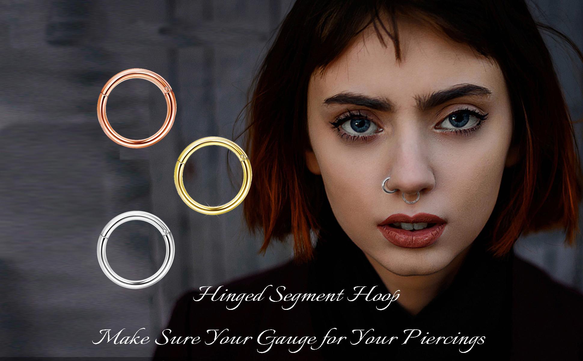 Jstyle 16G Surgical Steel Hinged Clicker Septum Nose Rings Hoop Helix Cartilage Daith Tragus Earrings Body Piercing Jewelry
