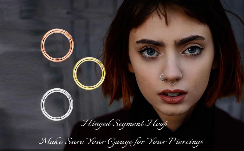 Jstyle 16G Surgical Steel Hinged Clicker Septum Nose Rings Hoop Helix Cartilage Daith Tragus Earrings Body Piercing Jewelry