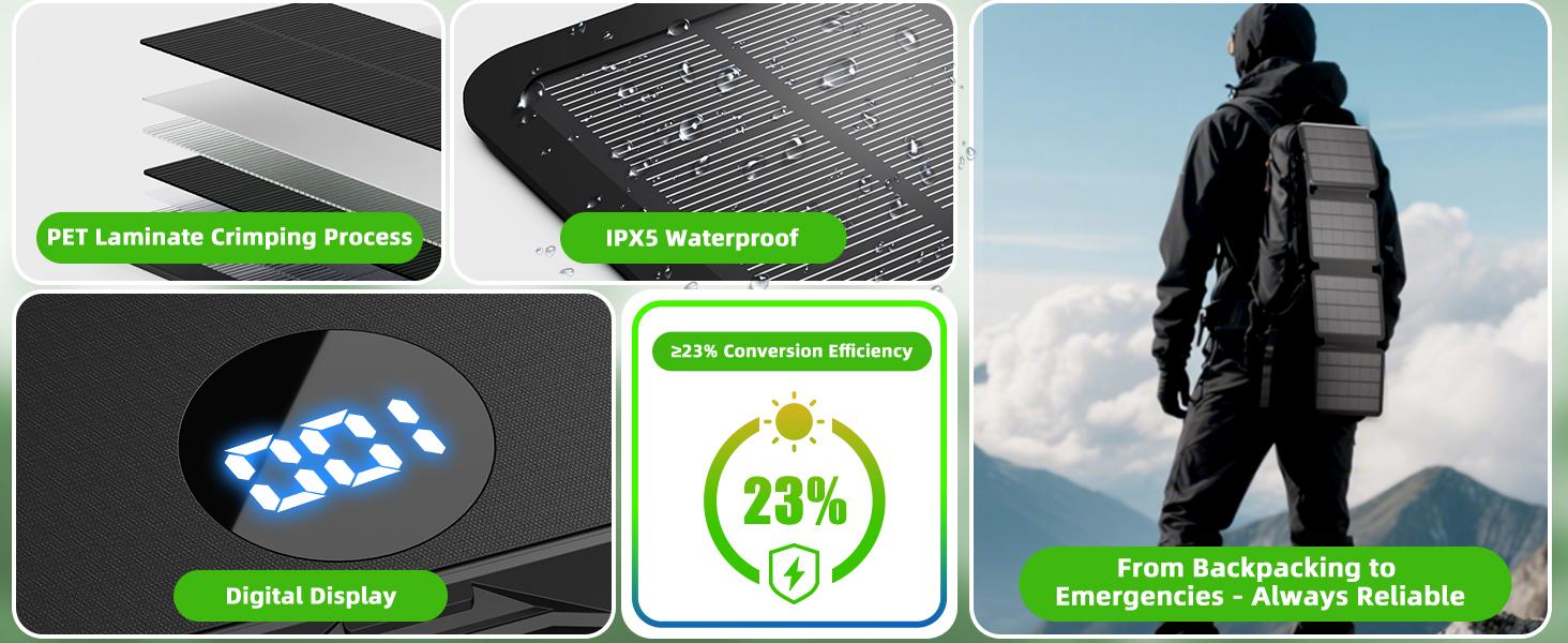 10000mAh Solar Power Bank, Detachable Solar Panel, 14W Foldable, Magnetic Charging, 5 Port Fast Charging, IPX5 Waterproof, Works Separately for Phones/Tablets, Camping Outdoor