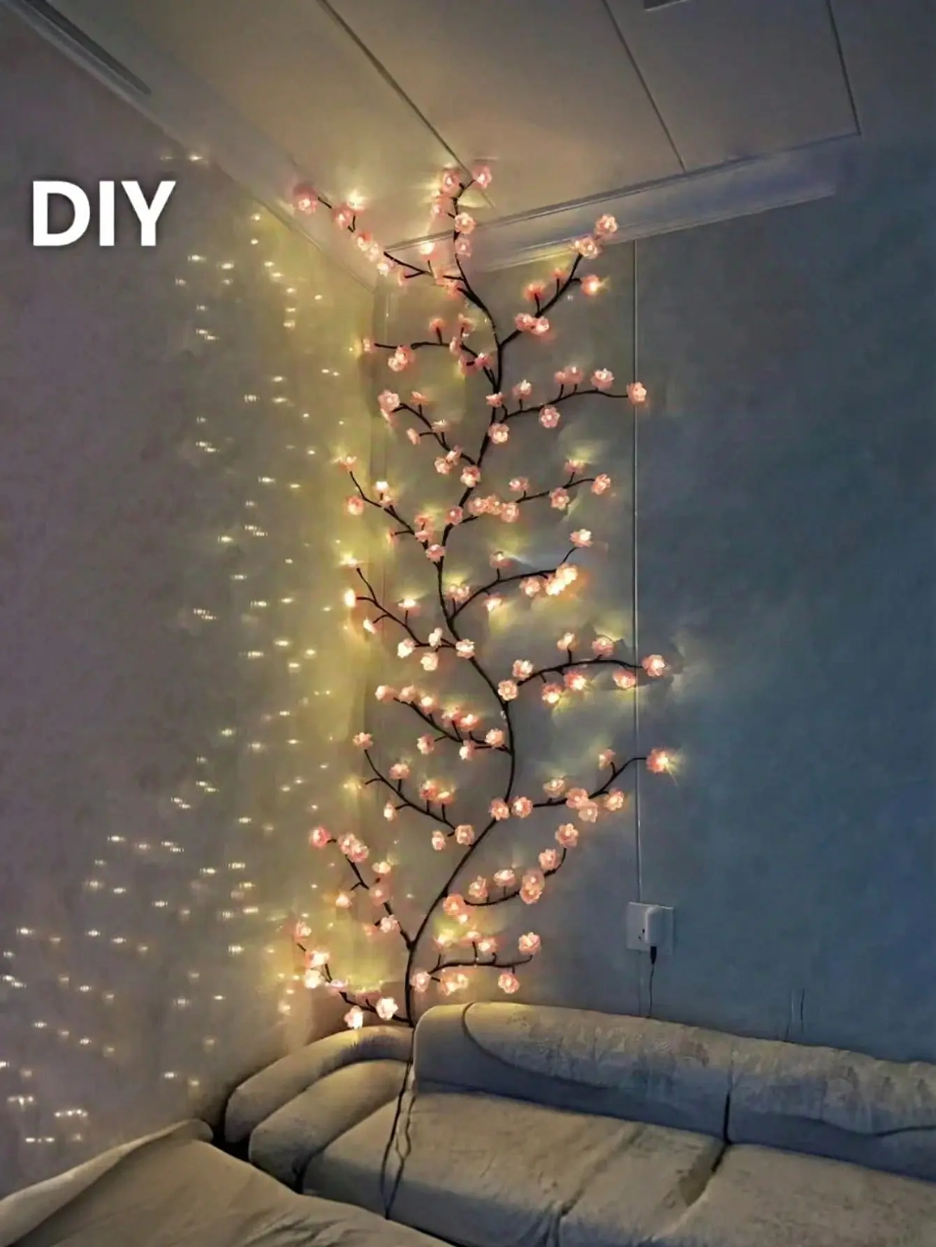 144-LED ABS Plastic Vine-Shape Cherry Blossom Fairy Lights Garland Branch, DIY House Decor for Living Room Decorations, Unique Room Decor, Christmas Party