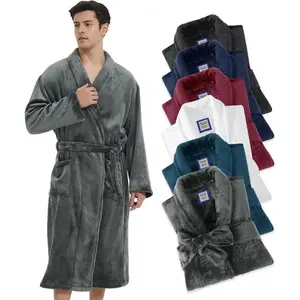Mens Fleece Bathrobe with Shawl ,Soft Warm  Length -Mens' Plush Bathrobe- Soft Fleece  Bath Robe for Men