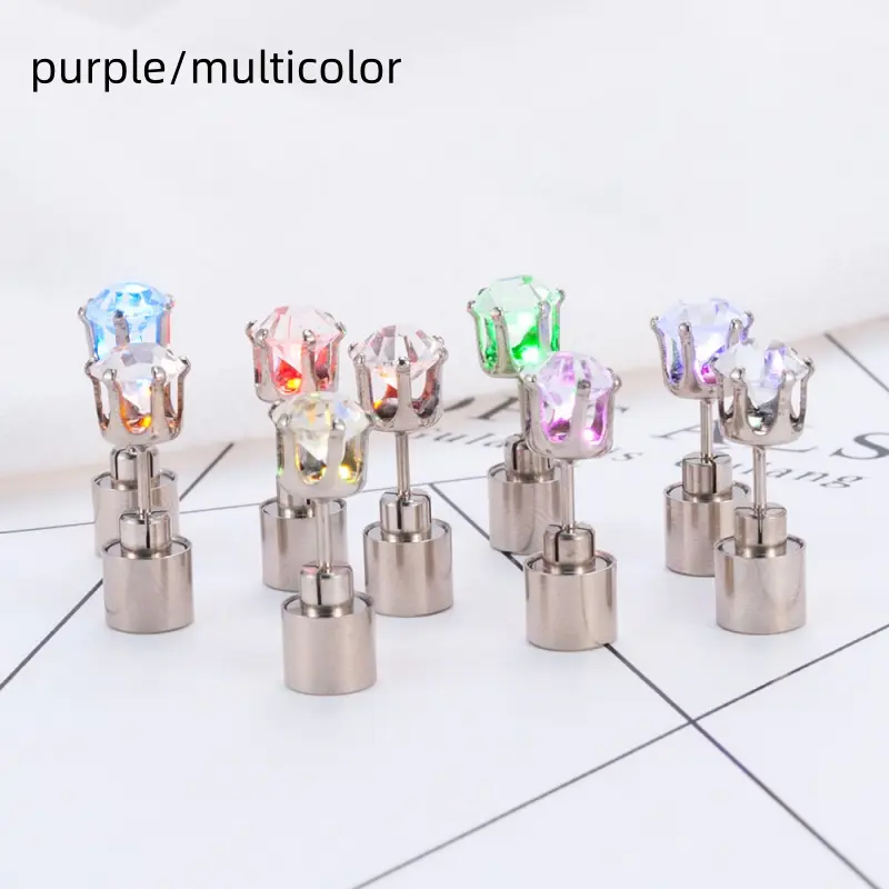 Crown-Shaped Drop Stud Earrings with Multi-Color Glowing LEDs, Unisex Men's Party Accessory for Raves & Festivals, Men’s Earrings