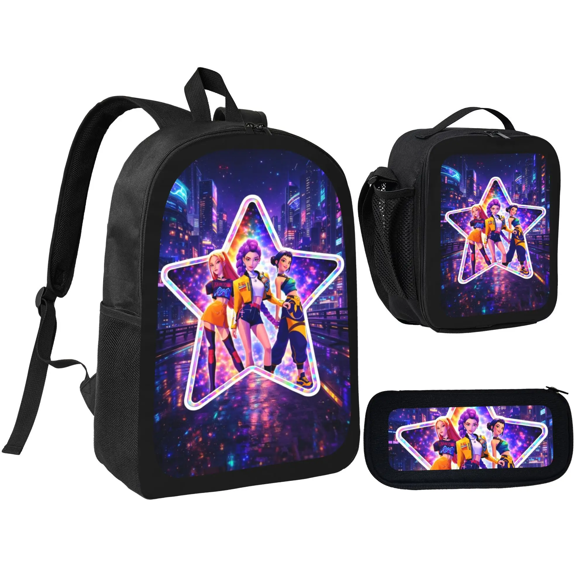 K-pop 3-in-1 3pcs Backpack Set - KDH Dark Aesthetic School Backpack, Pencil Bag, Insulated Lunch Box - Lightweight for Kpop Fans Teens and Young Adults