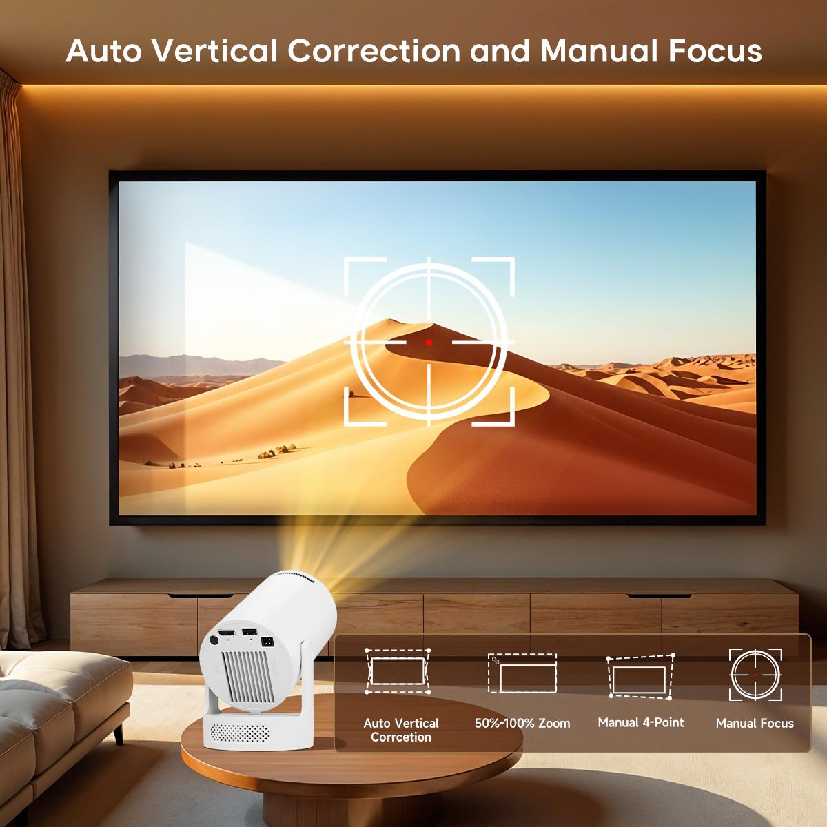 Smart Projector HY300Pro+ with 8K/4K/1080P Decode 290ANSI Lumens Auto Keystone Correction Built-in 5W speaker Dual WiFi6 Wireless BT5.4 Android 14 Native 1280*720P for Home Cinema Portable Movie Theater