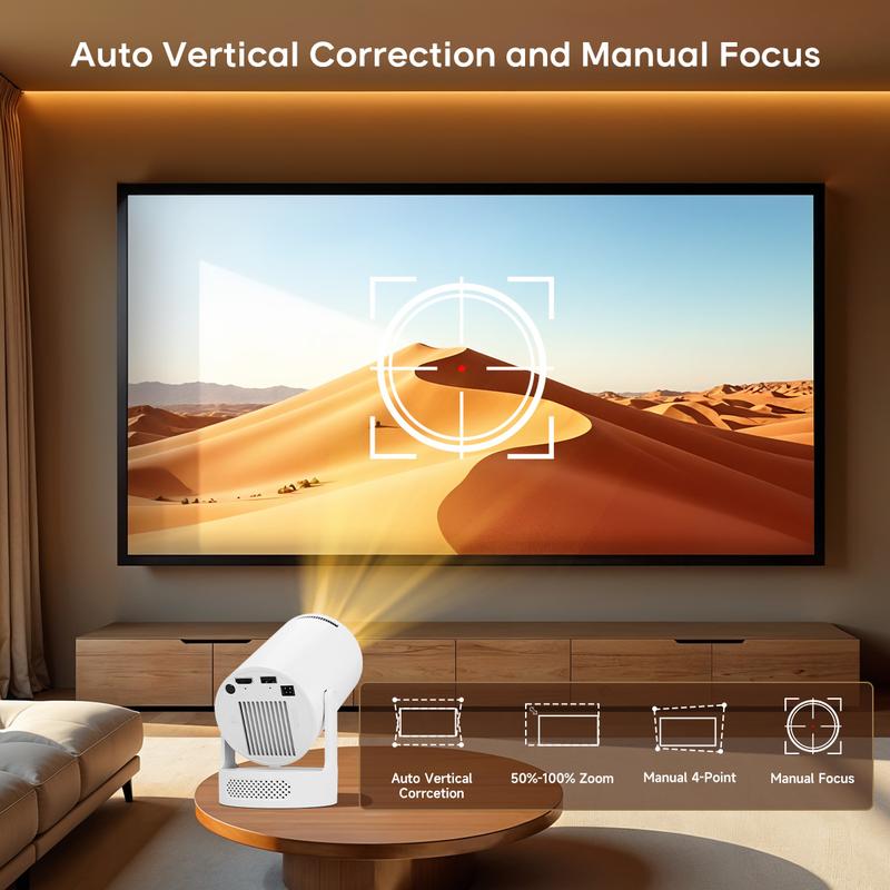 Mini Projector HY300Pro+ with 8K/4K/1080P Decode 290ANSI Lumens Auto Keystone Correction Built-in 5W speaker Dual WiFi6 Wireless BT5.4 Android 14 Native 1280*720P for Home Cinema Portable Movie Theater