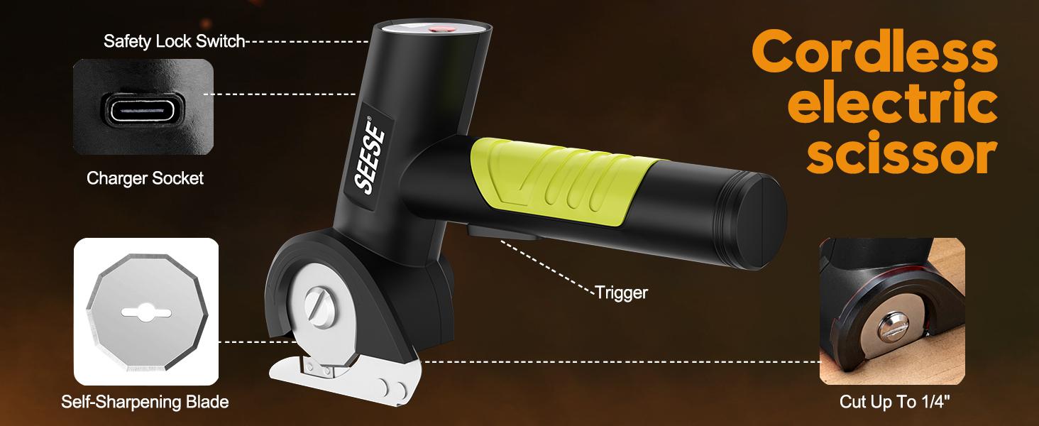 SEESE Cordless Electric Scissors, Rechargeable Cutter for Thin Cardboard, Carpet & Leather  Holiday gifts
