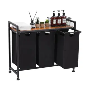 Laundry Hamper Laundry Basket Laundry Sorter with Shelf 3 Organizers Pull-Out and Removable Bags, Dirty Clothes Hamper for Laundry Room, 3 x 11.5 gal