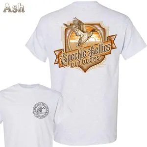 Speckle Bellies Outdoors Duck Hunting T-Shirt - Flying Duck Sunset Shield Graphic , Small Front Speckle Bellies Clothing Co Badge Print , Waterfowl Season Outdoor Theme , Marsh Camp Weekend Outfit , Soft Cotton Tee Gift For Hunters