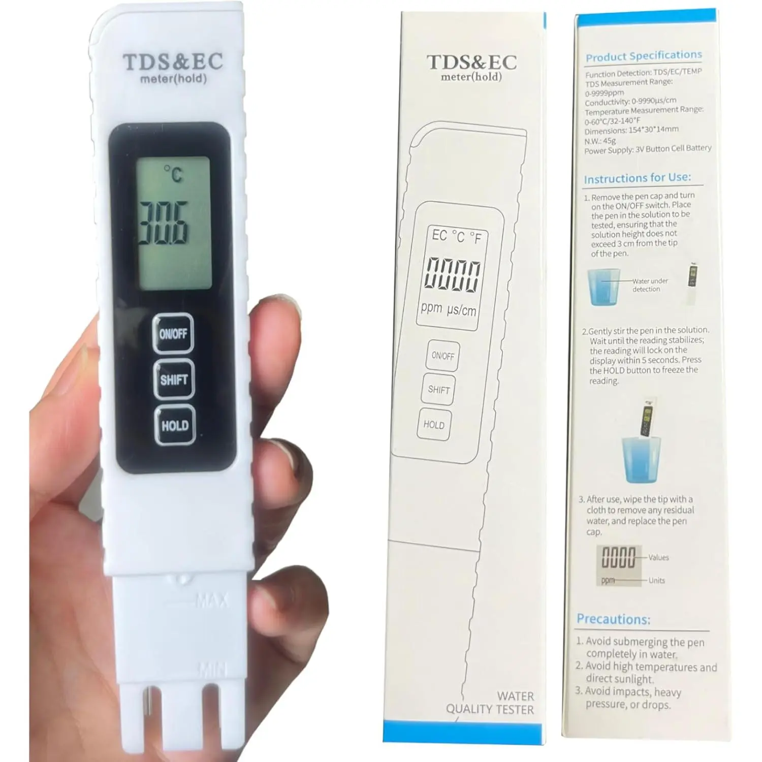 2025  Digital Water Quality Tester, 4-in-1 TDS EC Temperature (?C/?F) Meter, 0-9990ppm Range, for Drinking Water, Aquariums, RO/DI Systems  Included