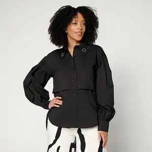 Mrs The Label By Megan Renee Megan Renee Grommet Button Down Poplin Top