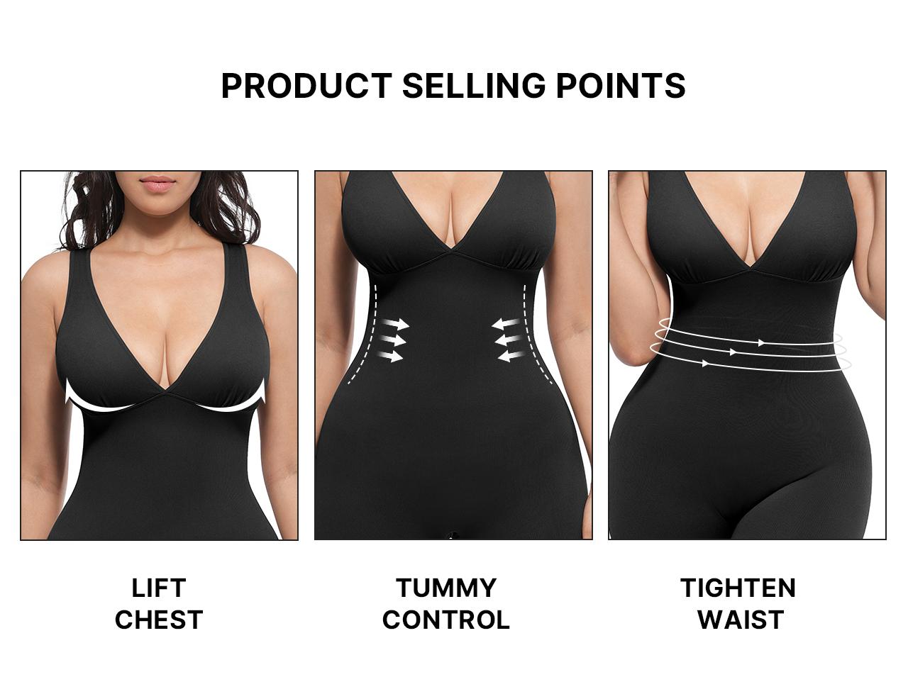 Shapellx Deep V Shapewear with Chest Support Breathable High-Waisted Tummy Control Basic Jumpsuit