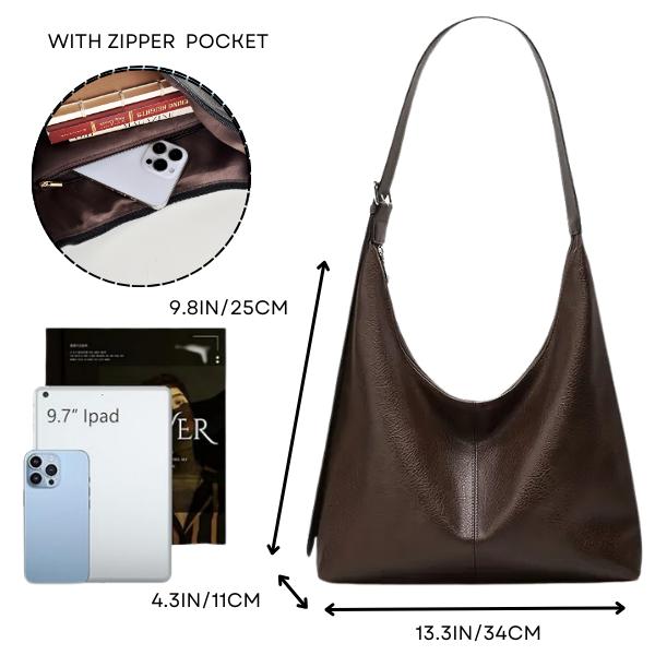 Women's Minimalist Solid Vegan Leather Shoulder Purse - Foldable Work Bag with Cosmetic Bag, Metal Hardware, Crossbody or Carry Option, Accessories for Women, All-Match Handbag for Daily Commuting