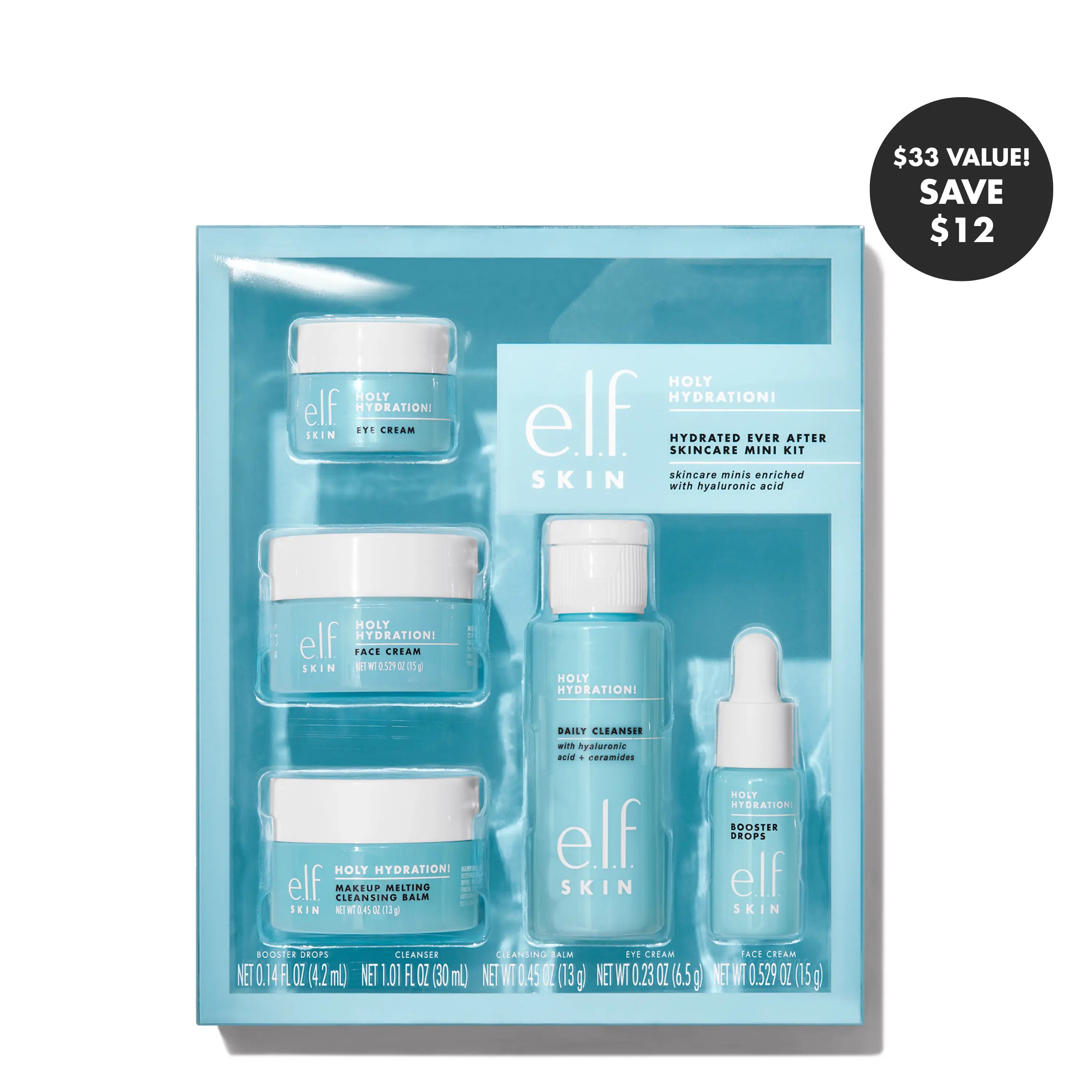 e.l.f. Holy Hydration! 5 Piece Travel Size Skincare Set w/ Hyaluronic Acid, Peptides, & Ceramides, Complete Skincare Routine