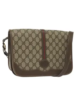 Pre-owned GUCCI Canvas Crossbody Bags GG Supreme Web Sherry Line Bag PVC Beige Gold