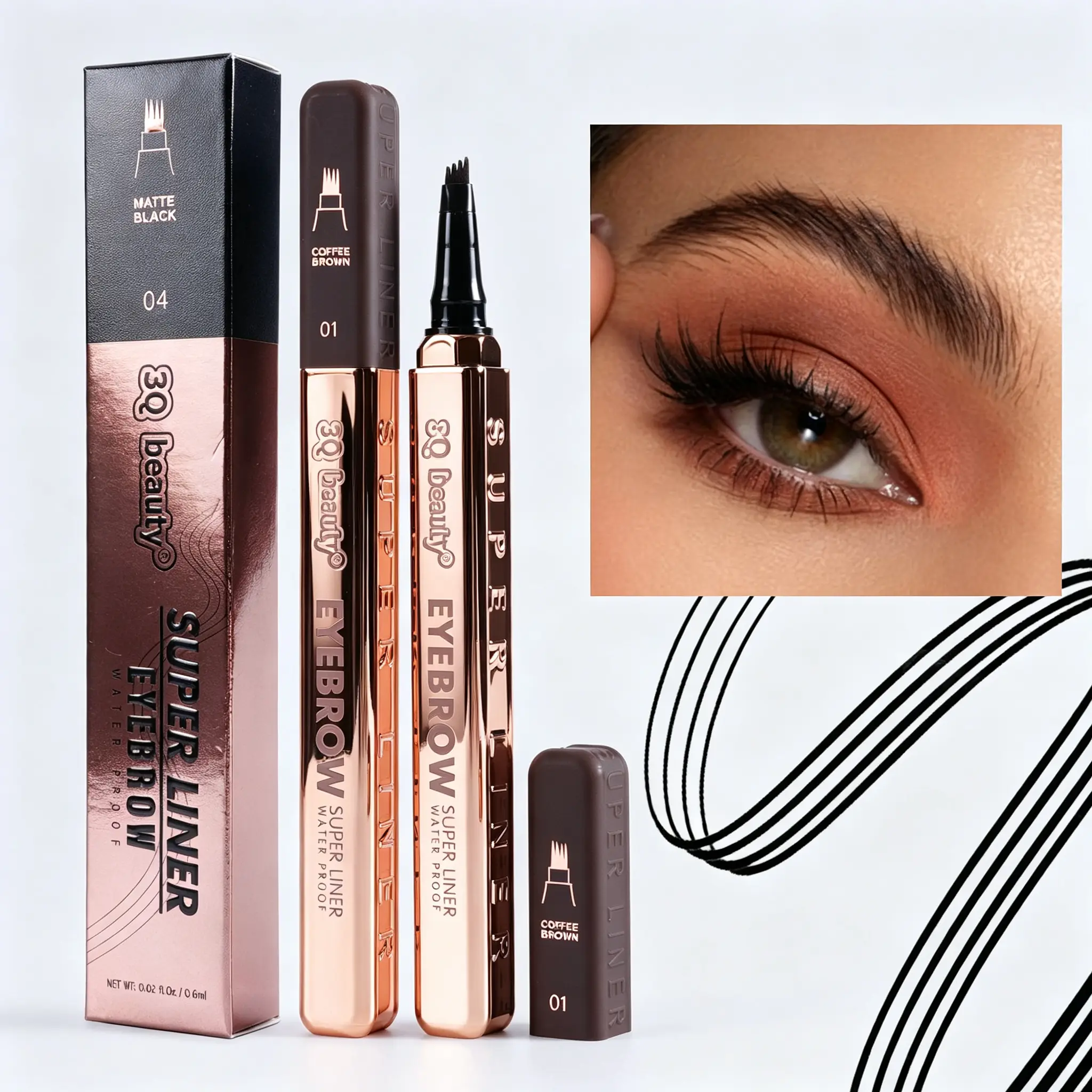 3Q BEAUTY 4-Fork Tip Microblading Eyebrows Pencil - Waterproof, Long-Lasting Cosmetic Tube, Precisely Sculpted Natural Hair-Like Brows, Total Suitability for All Skin Types, Brow Sculpting Marker, Precisely Sculpted Brows Precision Eyebrow Pencil Dark Bro