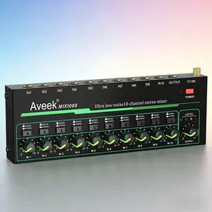 Aveek 10 Channel  - Mini 10 Stereo Audio Mixer, Low-Noise for Precision Sub-Mixing,1/4" TRS Input/Output Ideal for Stage Metal Adapter Compact Durable microphone sound  mixer