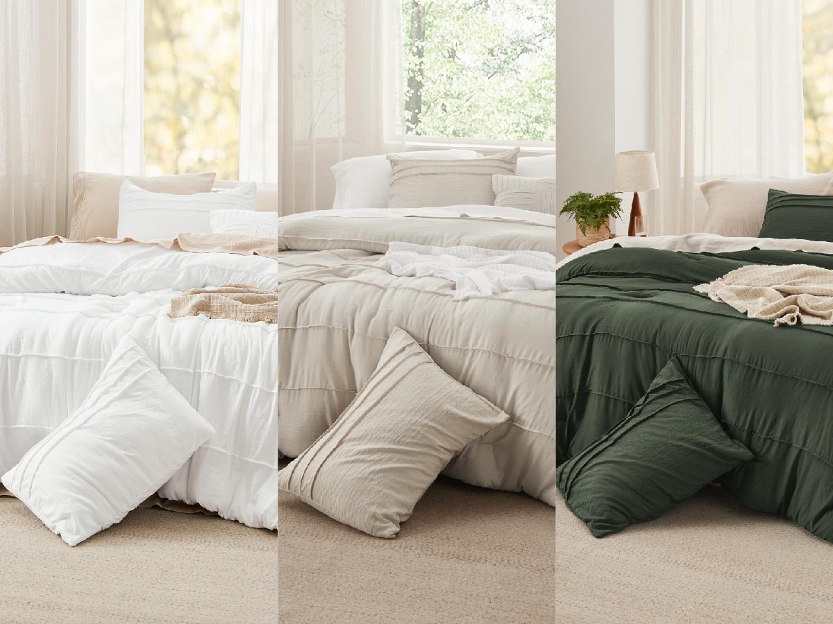 Comforter Set - 4 Pieces Pinch Pleat Bed Set, Boho Bedding for All Season, 1 Soft Comforter, 2 Pillowcases, 1 Decorative Pillow Comforter Set - 4 Pieces Pinch Pleat Bed Set, Boho Bedding for All Season, 1 Soft Comforter, 2 Pillowcases, 1 Decorative Pillow