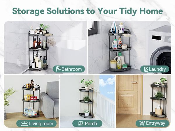 Corner Shower Caddy Standing - 3 Tier Acrylic Shower Organizer with Soap Holder, Aluminium Corner Shelf Standing for Bathroom