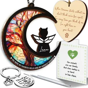 6" DIY Cat Memorial Suncatcher – 4-in-1 Cat Memorial Gifts for Loss of Cats, Pet Remembrance Gifts with Ornament, Keychain & Sympathy Card for Pet Lovers, Dog Keepsakes After Passing