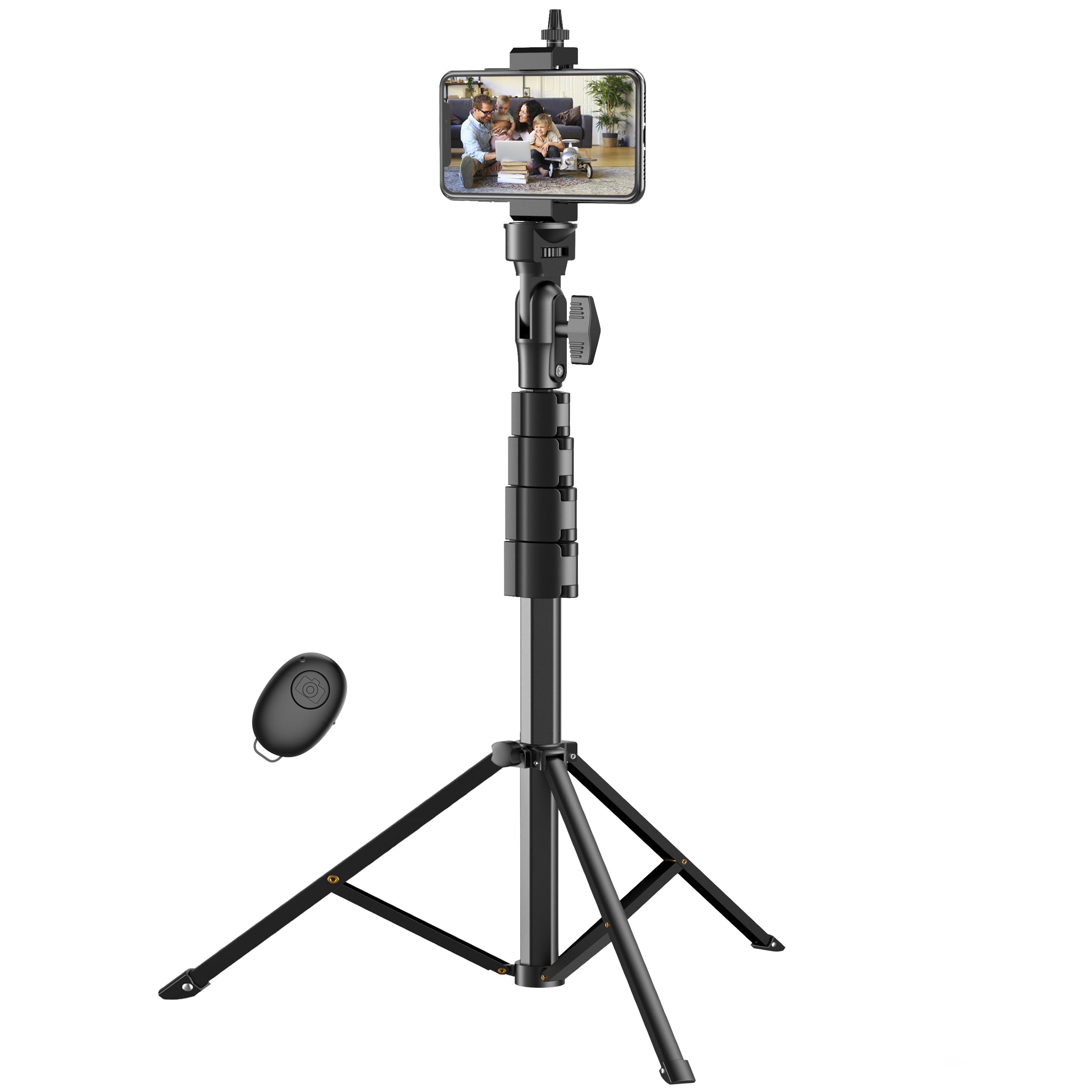 62'' Adjustable Phone Tripod & Selfie Stick with Bluetooth Remote, Universal Mount for iPhone, Android, and Cameras