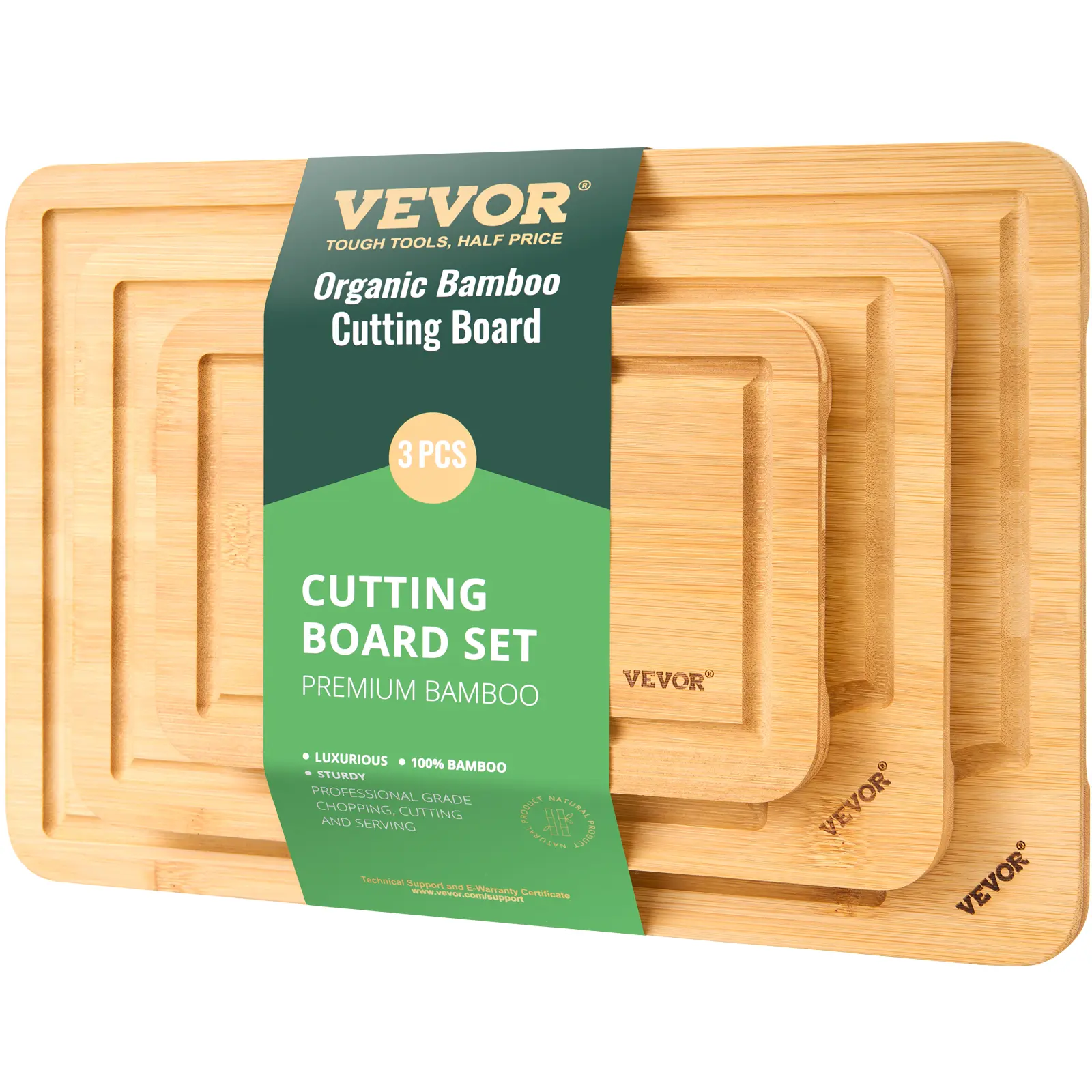 【summerfinds】VEVOR Cutting Board, 3 Pieces, Premium Versatile Bamboo Cutting Board with Food-Grade Oil and Juice Groove,Sturdy & Durable Chopping Board with Built-in Handle, Fit for Display, Chopping & Serving