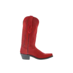 Jama Old West LF1519 Womens Red Suede Slip On Cowboy Western Boots