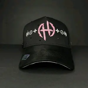Black Junior H hat with pink crystals caps fans