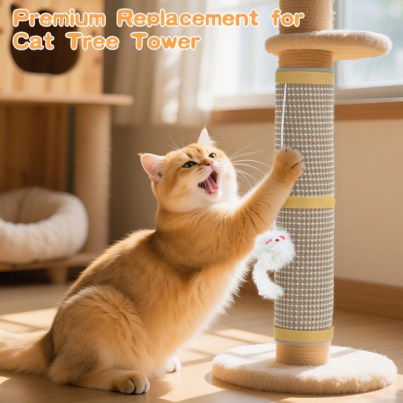 Pawaboo Cat Tree Saver Mat | Cat Scratcher Mat, Repair Worn Cat Trees with 100% Natural Sisal & Extra Hanging Toy - A Gift of Gratitude for Your Cat