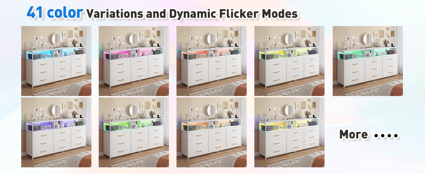 [SpringGlowUp] Raybee Furniture 55 Inch Wide Dresser for Bedroom, with Power Outlet and LED Lights, Modern Fabric Storage Orgaizer Unit, 65 Inch TV Stand for Bedroom with 7-12 Fabric Drawers, Sturdy Dressers for Bedroom, Living Room